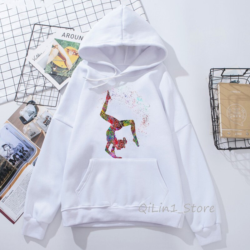 Aquarell gymnastik mädchen harajuku kawaii hoodie Hütte Sweatshirt 90s tumblr kleidung frauen Sport turnerin drucken hoodies: M / Himmel Blau