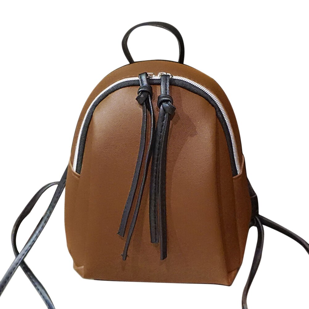 Mini PU Leather Backpack Women's Small Shoulder Bag with Tassel Zipper female leather School bagpack bag for teenage grils: Brown