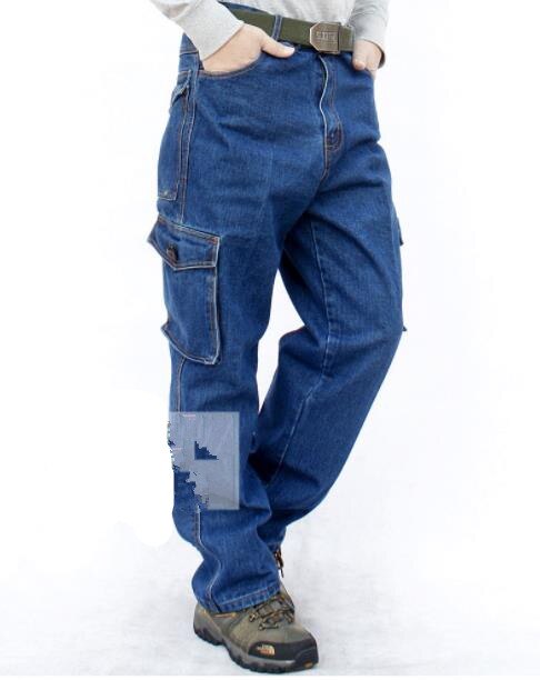 Pantalones vaqueros holgados para hombre, pantalón largo informal, de algodón, holgado, con bolsillos, a la , de talla grande XXXXL
