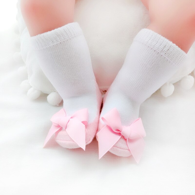 Infant Girl Socks Princess Cotton Socks for Baby Girls Stuff Kids Bow Socks White Pink Cute Newborn Bebe Footwear Short 0-12M: Pink / 0-6 Months