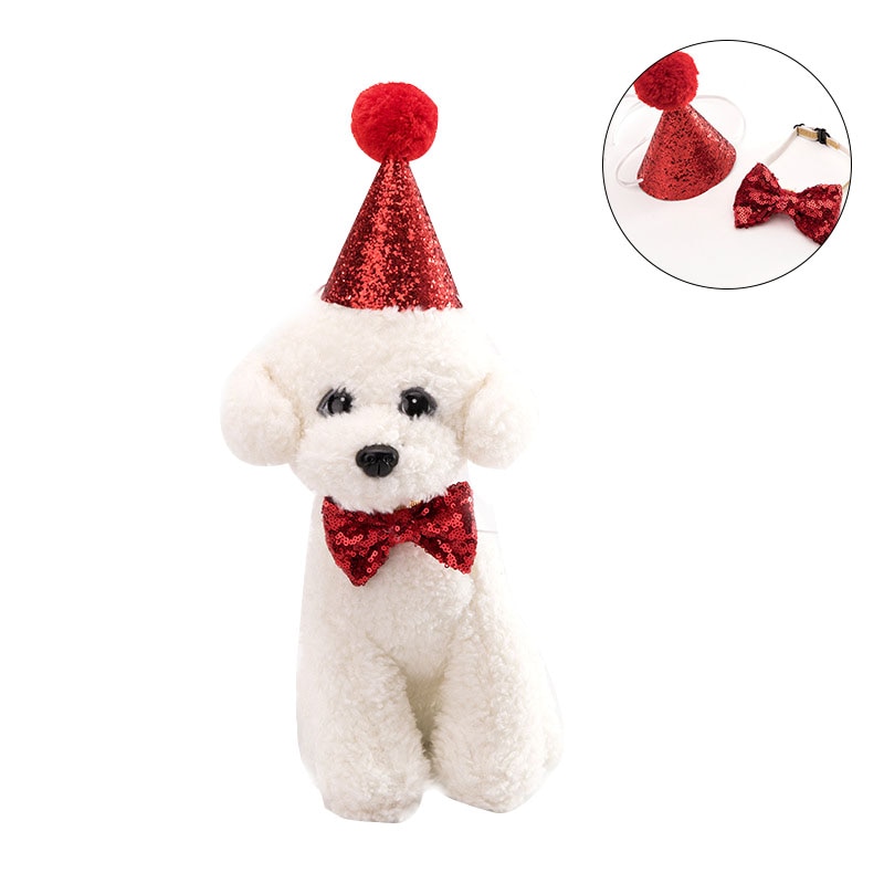 Kæledyr hund kat hvalpekrave bowknot hat justerbar paillet til jul fødselsdagsfest  js23
