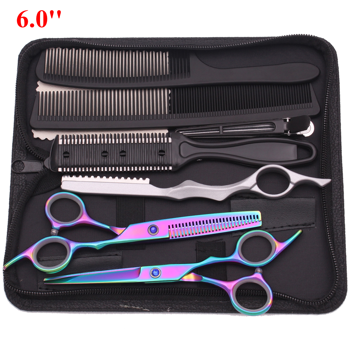 6.0 ''Professionele Haar Schaar Knippen Schaar Dunner Kappers Kapsel Scheermessen Kam Set Salon Kapper & Thuis: Clear