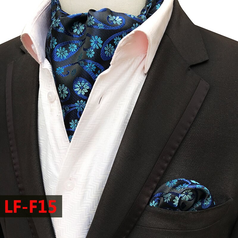 Mans Vintage 100% seda Ascot corbata set de bolsillo a cuadros de lujo Mans Paisley flor corbata pañuelo para hombres: LF-F15