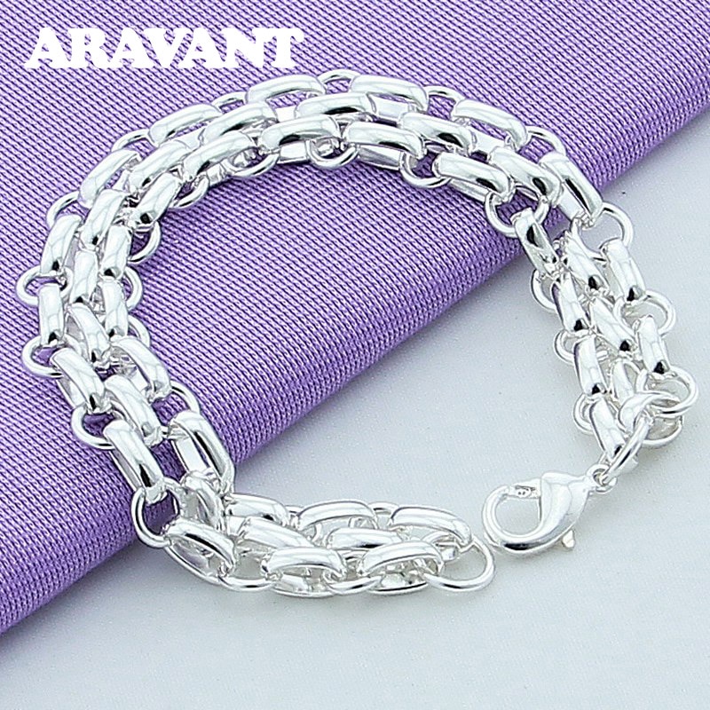 Zilver 925 Geometrische Drie Lagen Chains Charm Armbanden Voor Vrouwen Kerst Sieraden