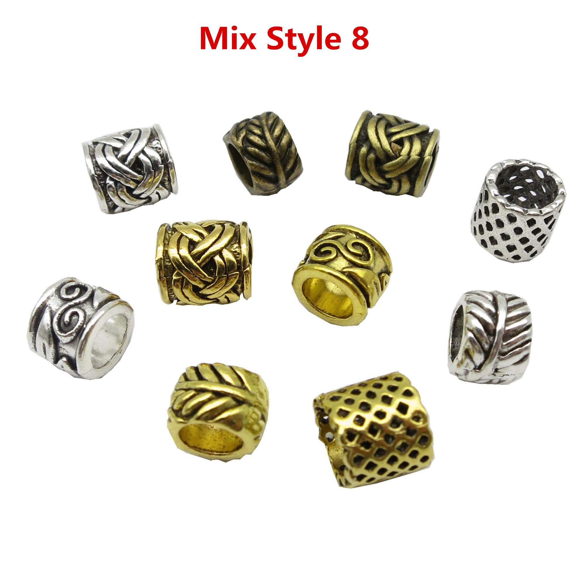 Runas vikingas trenzadas para el cabello, anillos de cuentas, accesorios para manualidades, 10 unids/paquete: 10pcs Mix Style 8