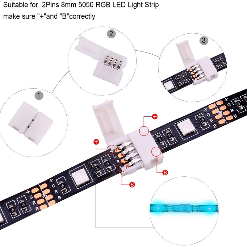 LED Light Bar Connector Kit, 4-Pin LED Connector, LED Light Bar Connector DIY Accessories for 5050 4-Pin RGB LED Light