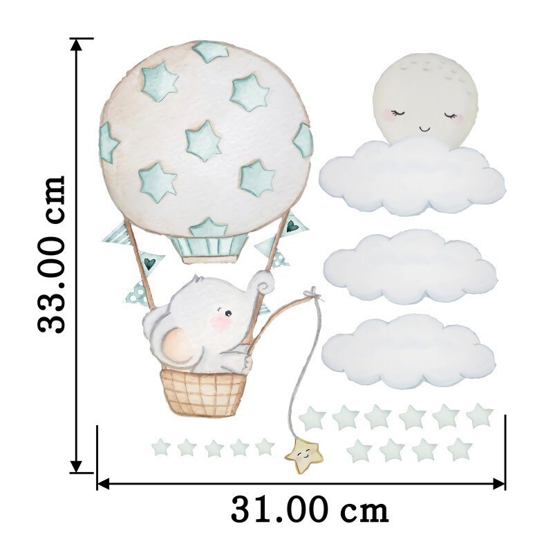 Zwierzęta kreskówkowe słoń naklejki ścienne dla dzieci pokój dekoracja pokoju dziecinnego balon dmuchany naklejki ścienne chmura księżyc gwiazdy pcv
