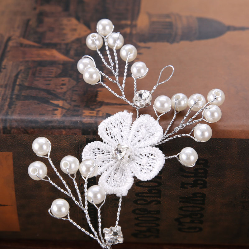 Handgemaakte Witte Kant Bloem Hoofdbanden Vrouwen Tiara Crystal Parel Haarband Hoofddeksel Wedding Bruids Haar Sieraden Accessoires Sl