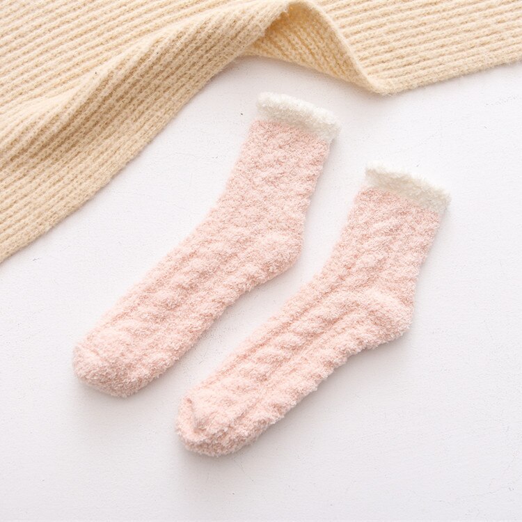 Women Plush Socks Soft Microfiber Fuzzy Warm Slipper Home Bed Floor Socks Winter: Orange