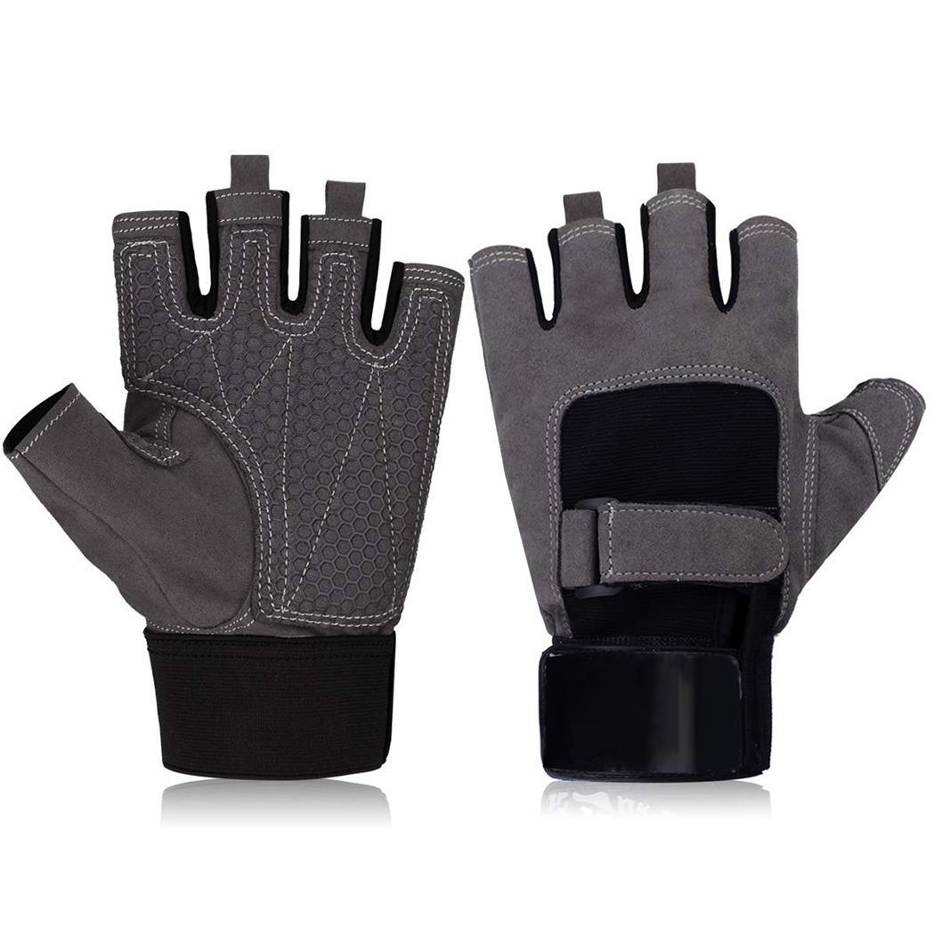 Men Cycling Rowing Weightlifting Power Grip Half Finger Black, Gray Sports Pair of Adults Exercise Gloves