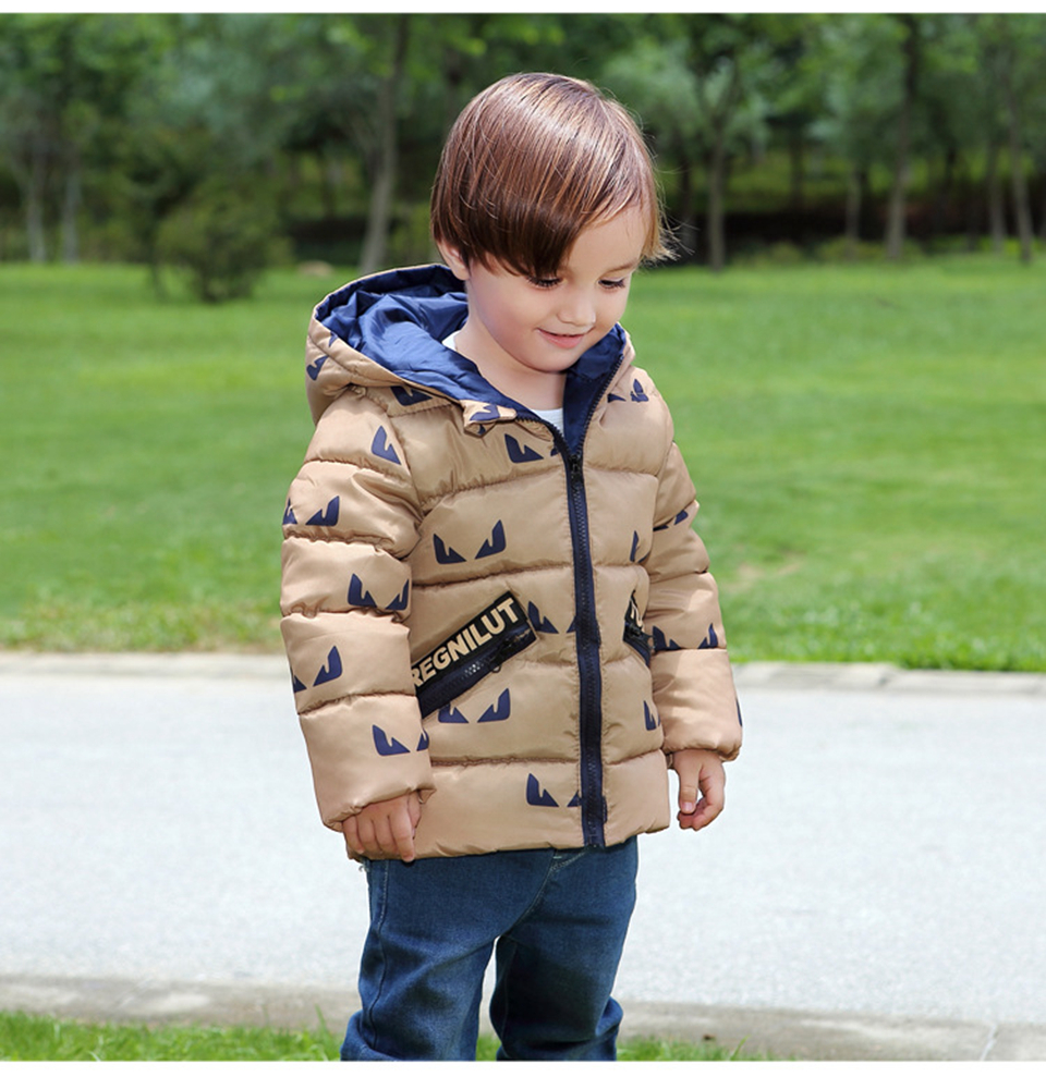 Casaco de inverno de algodão com capuz, blusa de desenho animado para meninos e meninas, roupa externa quente para crianças: Cáqui / 6