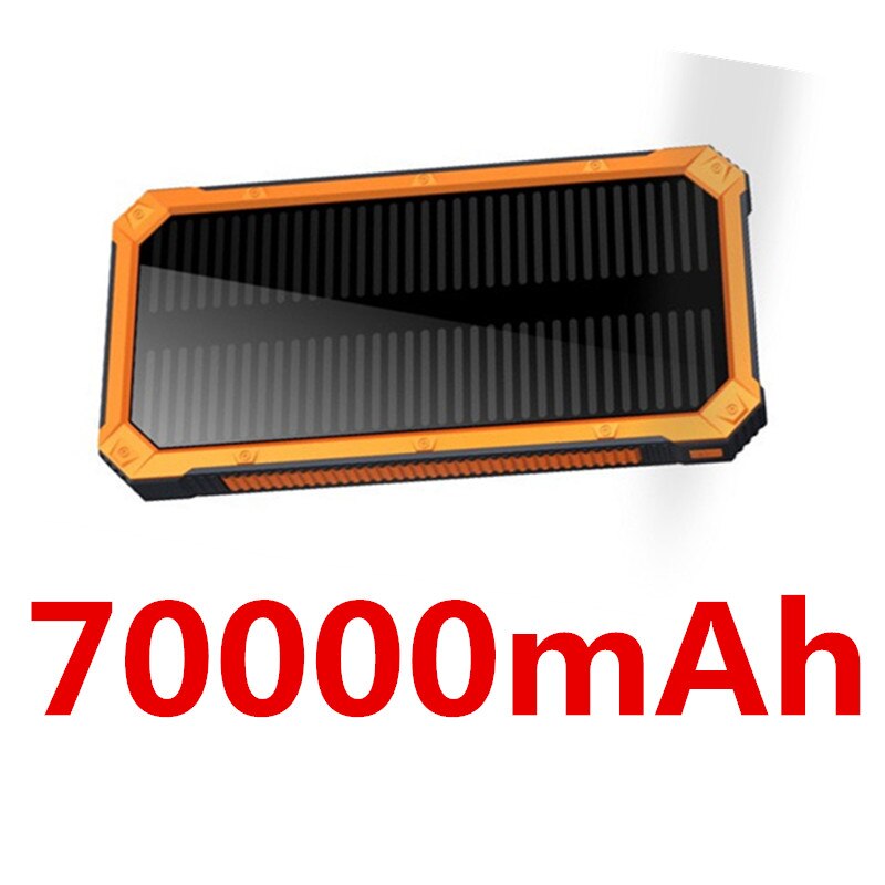 Batterie solaire externe Portable 70000 MAh, chargeur rapide USB, pour téléphone Xiaomi Samsung: Orange-70000mAh
