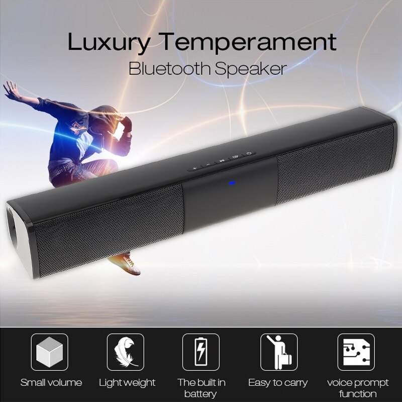 BS-28A Portable Meeting Bluetooth Soundbar Speaker with 2 Full Range Horns Support TF Card and FM Radio for PC TV Smartphone