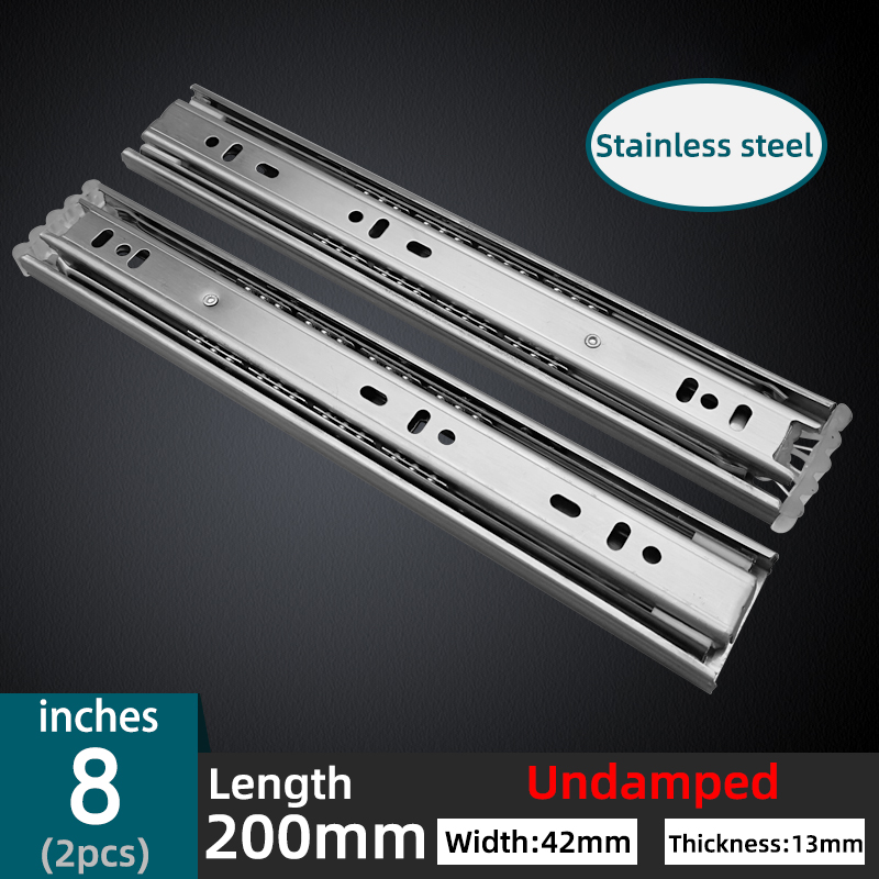8"-22" Stainless Steel Drawer Slider Soft Closed Drawer Track Sliding Three-Section Cabinet Slider Furniture Hardware Damping: 8 inches Undamped