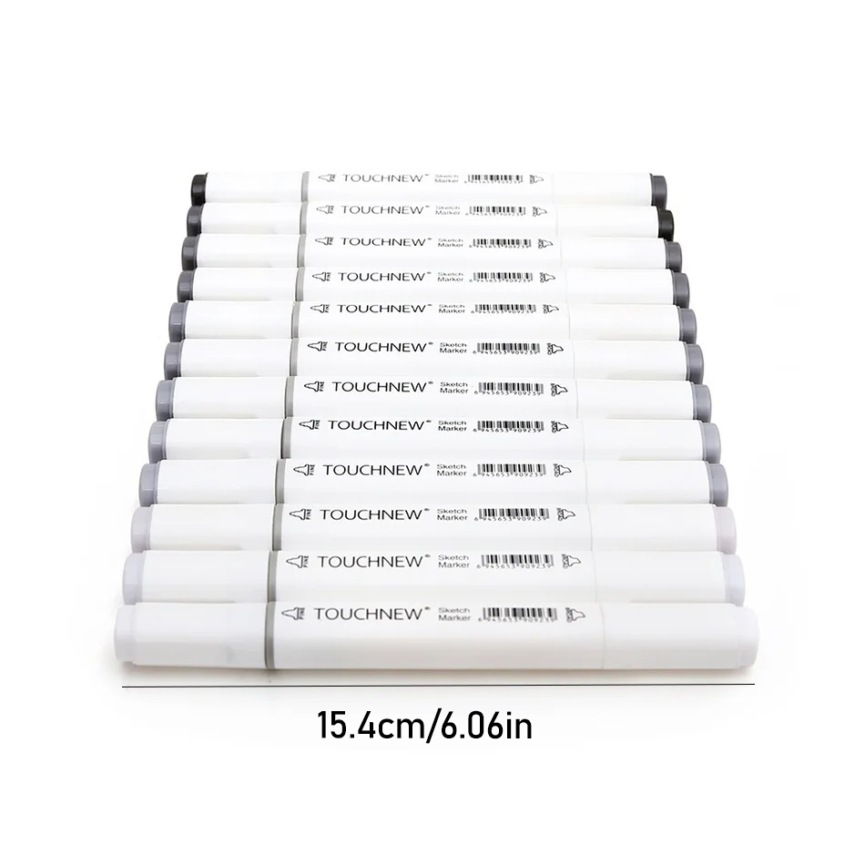 10/30 stk. kunsttusj med dobbel ende, alkoholbasert blekk, nøytral grå farge, skissegråtoner til grafisk tegning