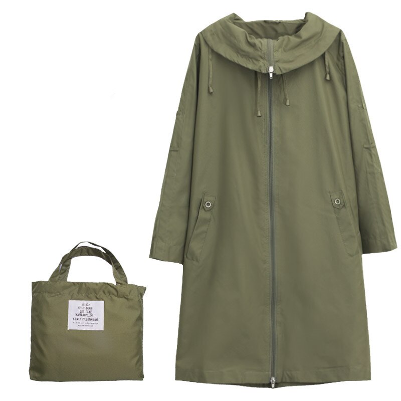 Thin Raincoat Women Waterproof Female Rain Coat Poncho Jacket Capa De Chuva Chubasqueros Mujer Light(not long sleeve): Army Green
