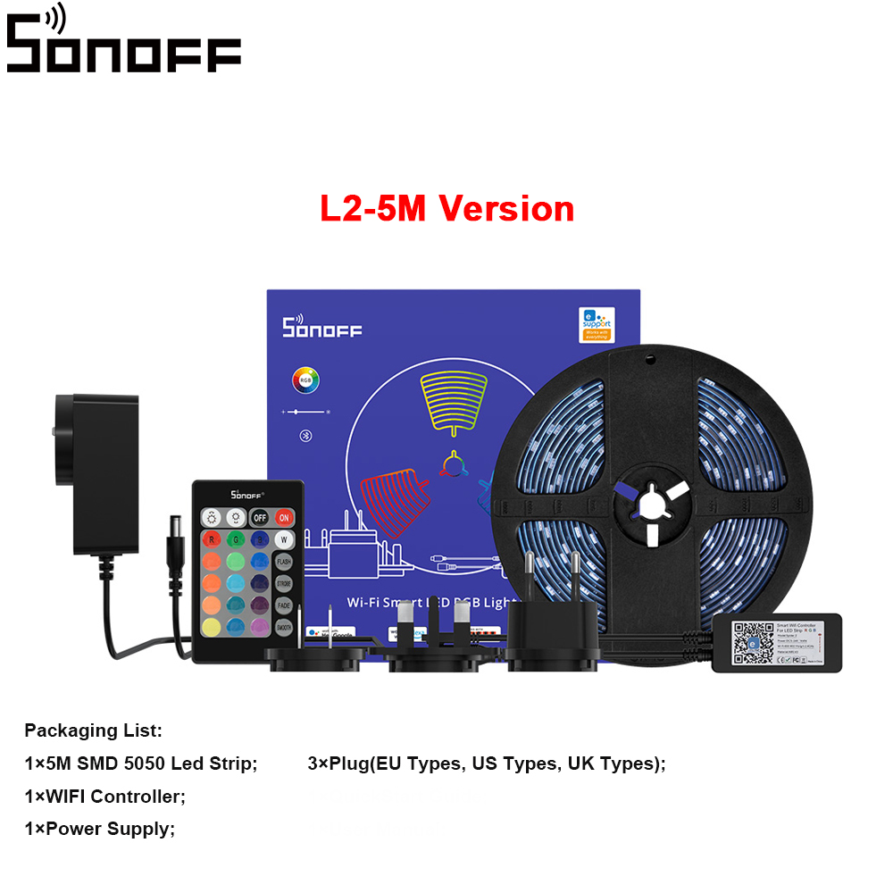 Sonoff L2 Smart Led Light Strip Dimbare Waterdichte Wifi Flexibele Rgb Strip Verlichting Werk Met Alexa Google Thuis, dance Met Muziek: L2 5M Version