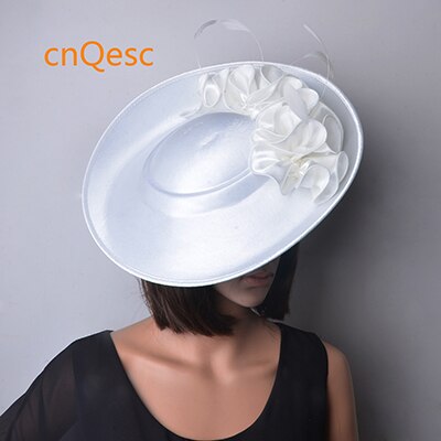 ! Royal blue Large Matte satin fascinator Formal hats four wedding Women's hat: Ivory