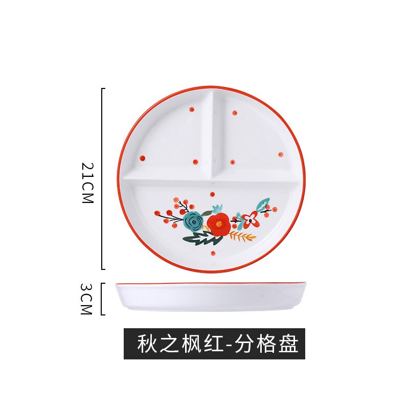 Ceramic Tableware Set Compartment Tray Children's Food Dispatch Disk Breakfast Plate Household Dinner Plates Separated Plate Set: autumn plate