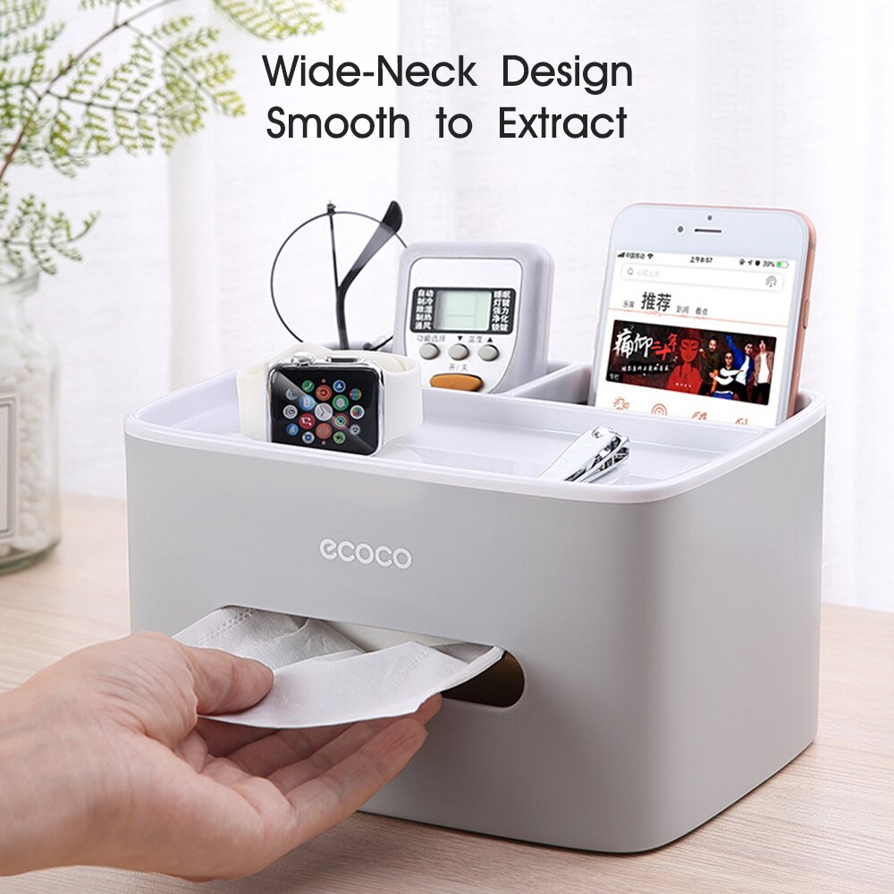 Ecoco makeup arrangør med aftagelig juvelerbakke tissuekasse badeværelse tissue dispenser bærbar servietholder bordtelefonholder