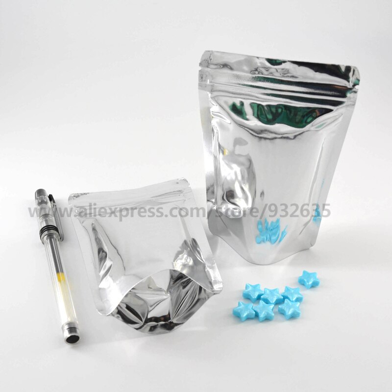 De plata bolsa de bolsas de fuelle inferior pie lámina con cierre zip bolsa de almacenamiento de alimentos para la merienda reutilizable precio al por mayor 100 Uds