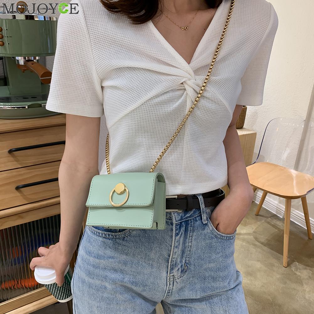 Vintage puur gekleurde pu leren dames crossbody handtas schouder messenger bags stevige ketting schouder mini portemonnee