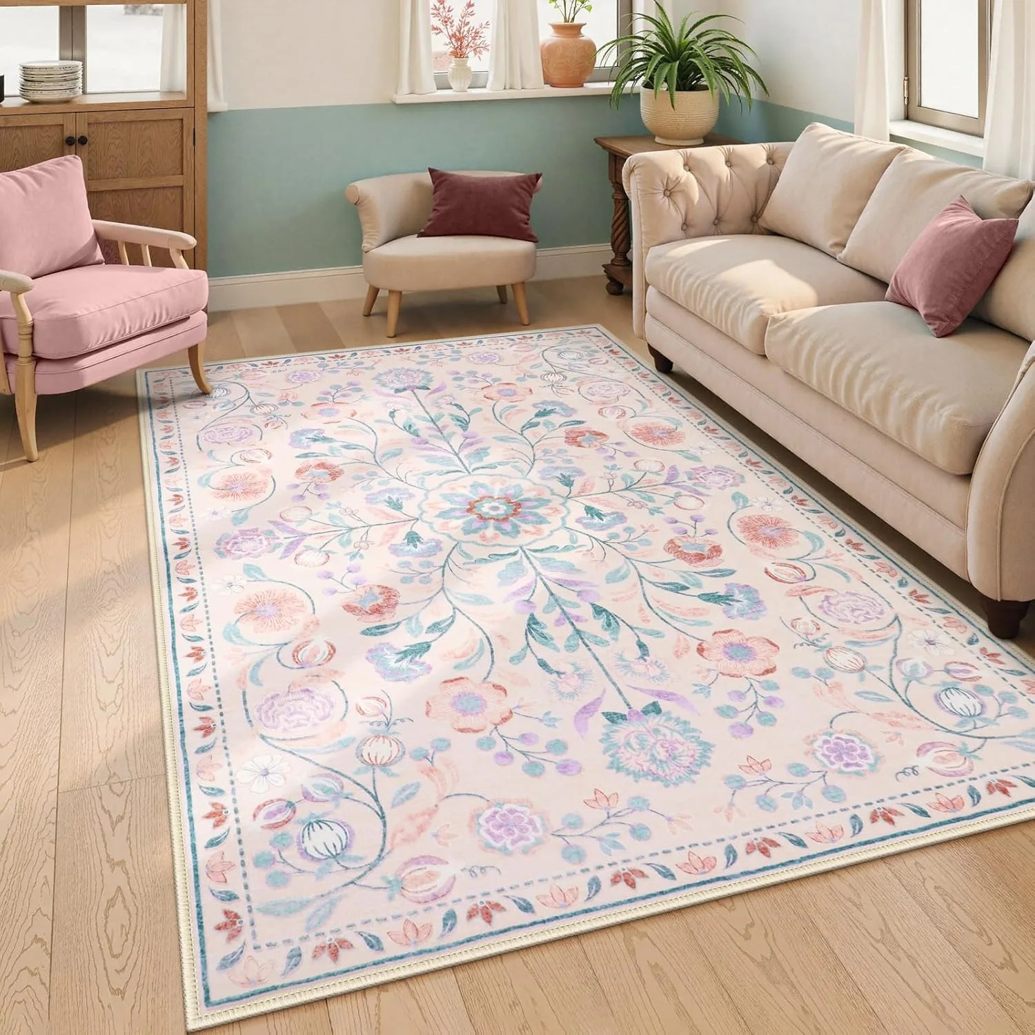 Tapis de salon bohème Vintage, lavable, vert vif, imprimé Floral, doux, antidérapant, pour Restaurant, décoration de sol
