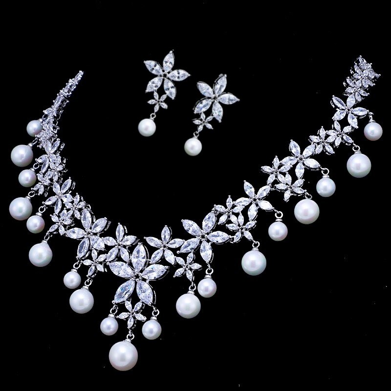 AMC Luxury Star Pearl Pendant Necklace and orecchini Set zircone da sposa accessori da sposa cena per feste Set di gioielli regalo per donna