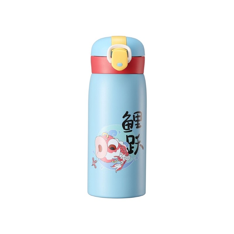 Bouteille Thermos de Style classique chinois, couvercle à rebond, tasse à thé en acier inoxydable, bouteilles d&#39;eau pour bureau maison école PXPC: blue / 390ml