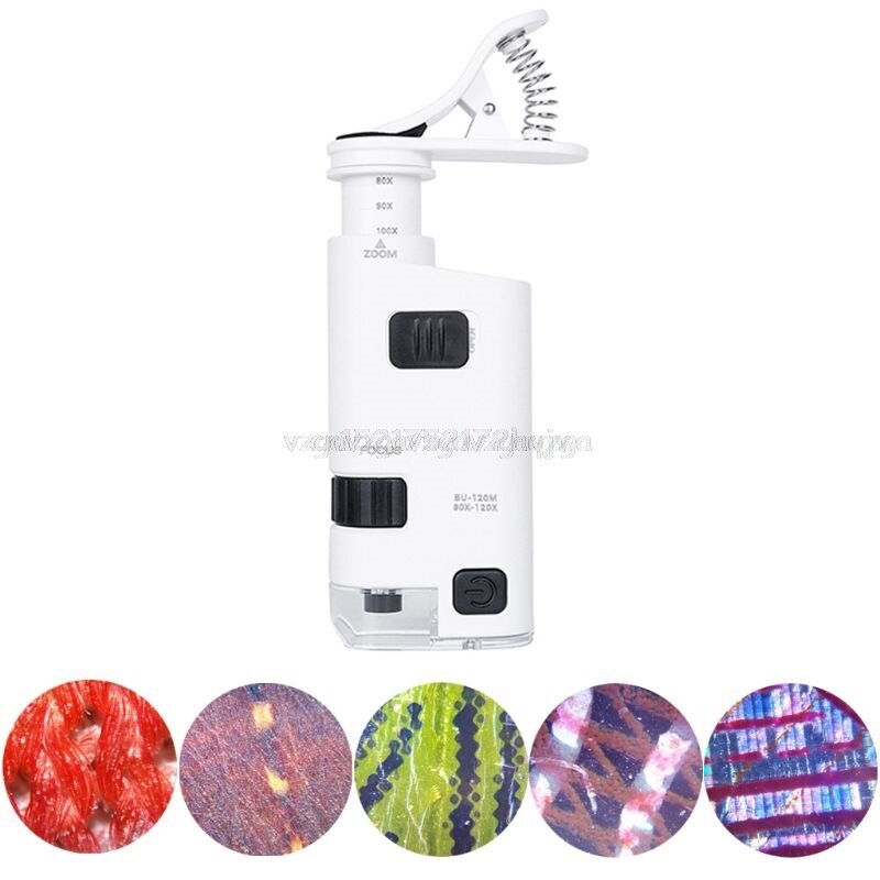 80-120x led mobiltelefon mikroskop universal clip-typ mobiltelefon mikroskop förstorare med led lampa förstorare lupp  d29