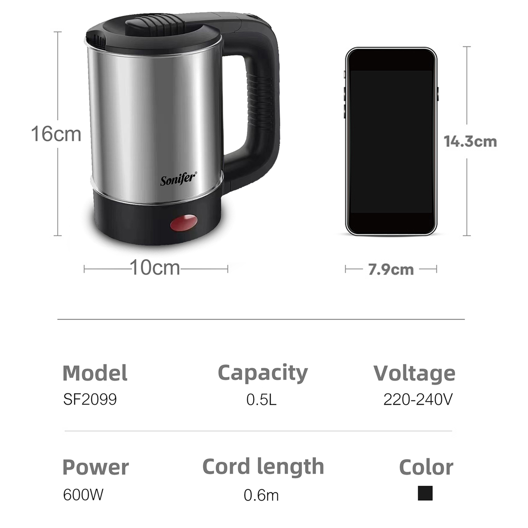 0,5 L Mini Wasserkocher Tee Kaffee Edelstahl 600 W Tragbare Reise Wasserkocher Topf Für Hotel Familie Ausflug Sonifer