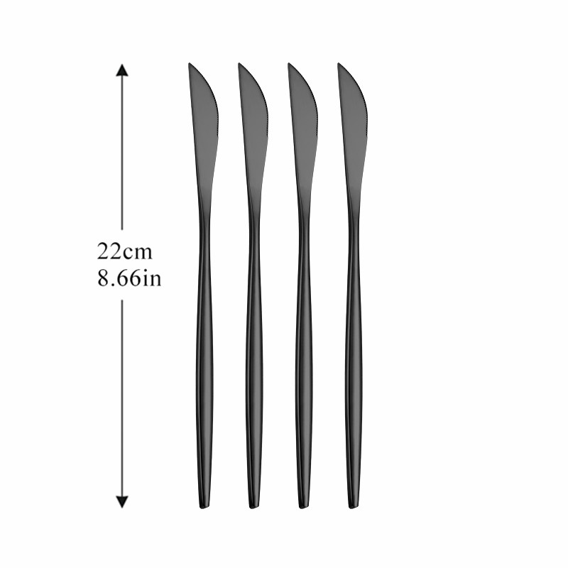 4Pcs Cutlery Dinnerware Set Stainless Steel Dinner Knife Cutlery Set Kitchen Complete Dinner Knife Tableware Set Golden Cutlery: black 4pcs