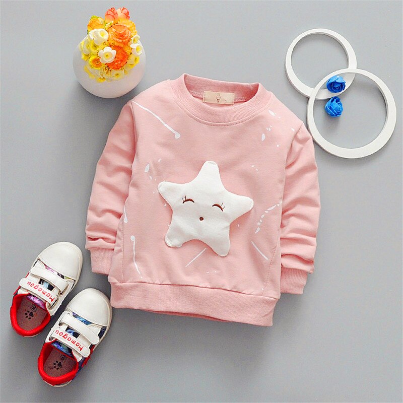 enfants garçon dessin animé à manches longues T-shirt tout match veste sourire visage étoile enfants vêtements bébé fille vêtements: pink / 2T