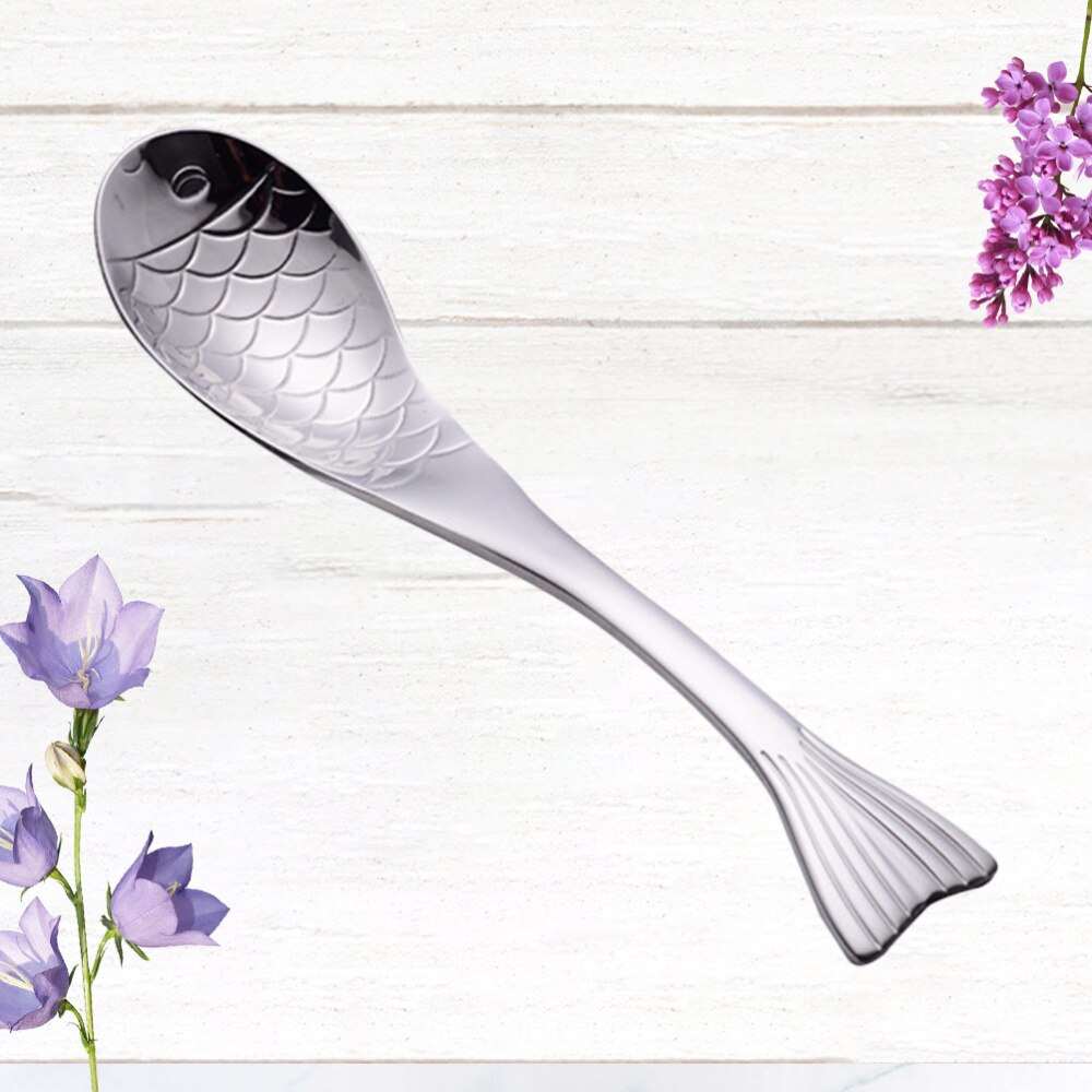 Fish Shape Soup Spoon Stainless Steel Spoon Stainless Steel Soup Ladle Fish Dinner Spoon (S)