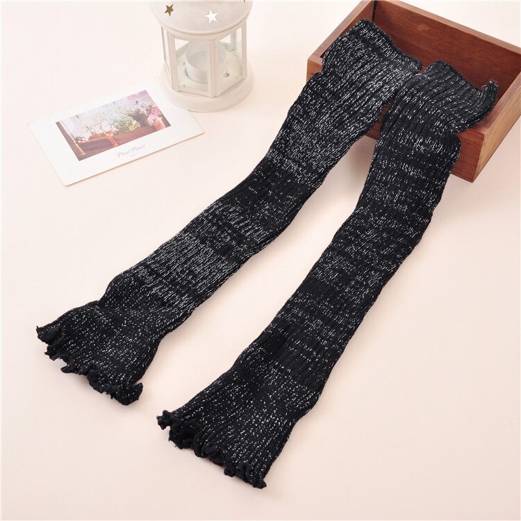 Leg Warmers Women Silver Wire Korean Style Long Soft and Elasticity Stretchy Womens All-match Solid Comfortable: black