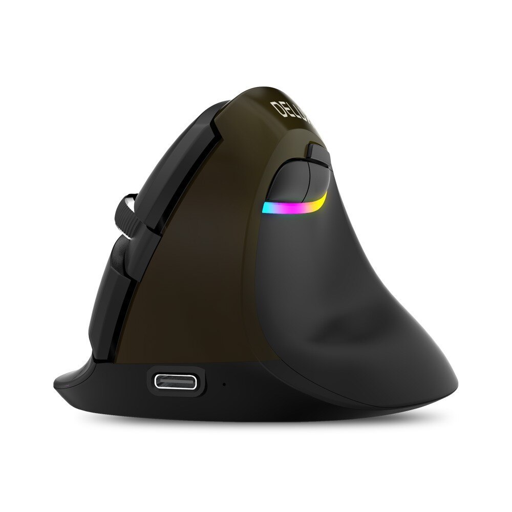 Delux M618 Mini BT+USB Wireless Mouse Silent Click RGB Ergonomic Rechargeable Vertical Computer Mice for Small hand Users: Jet Black