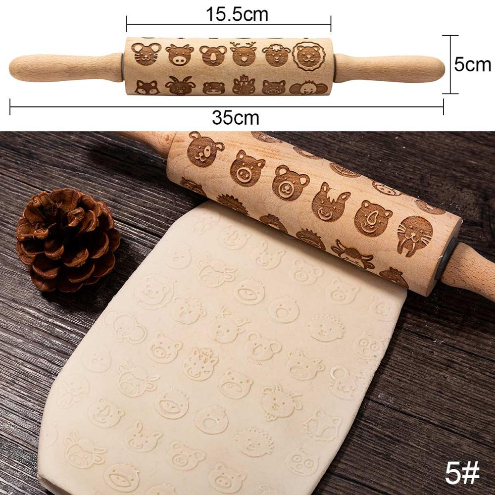 3D Christmas Rolling Pin Wooden 29 Patterns Embossed Imprinted Patterned Cookie Made Roll Pin Bakery Baking Pastry Tools: Q