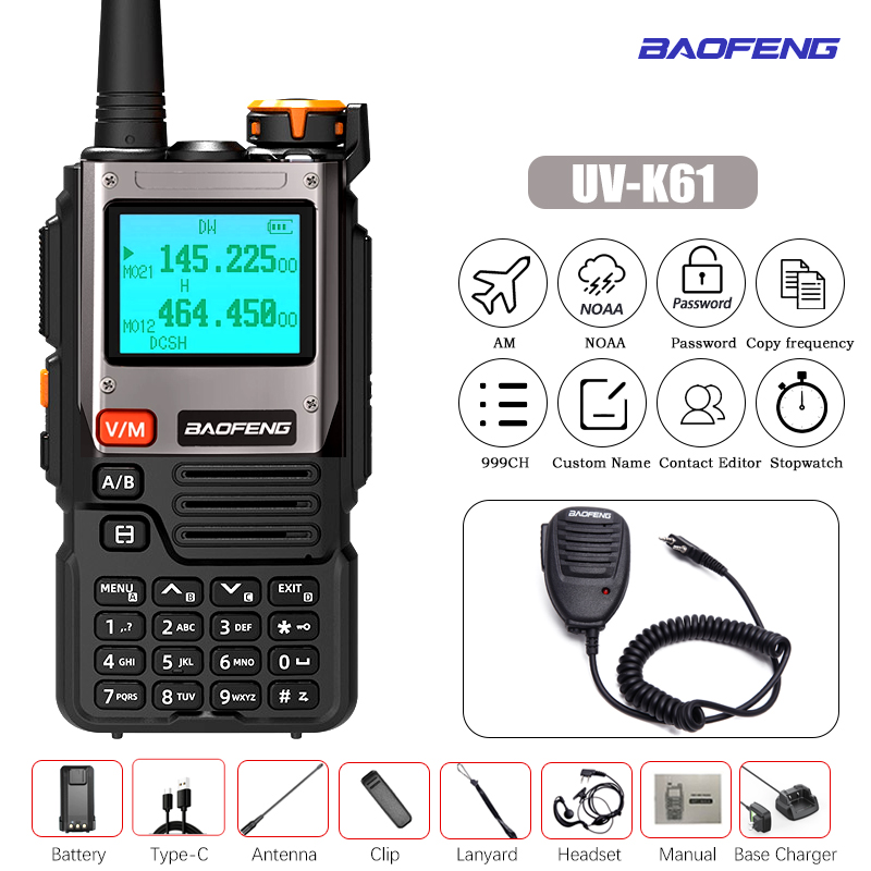 Baofeng-UV-K61 Walkie Talkie, Multi Band, Frequência de cópia sem fio, 999CH, carregador tipo C, UHF, VHF, NOAA, UV-5R, UV K6, K: CÉU AZUL / American