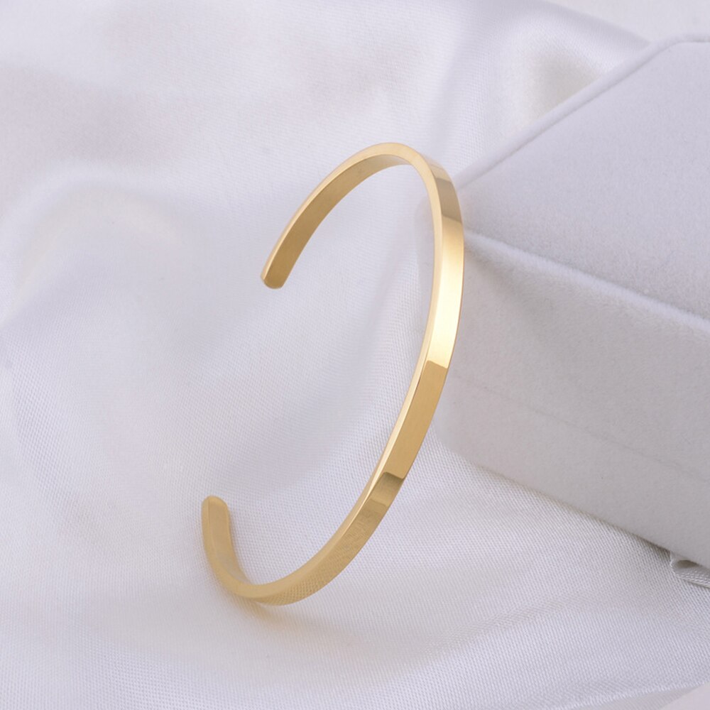 Delicate 4mm Thin Open Cuff Bangles Stainless Steel Smooth Gold Black Rose Gold Men Women Stackable Bracelet Jewelry