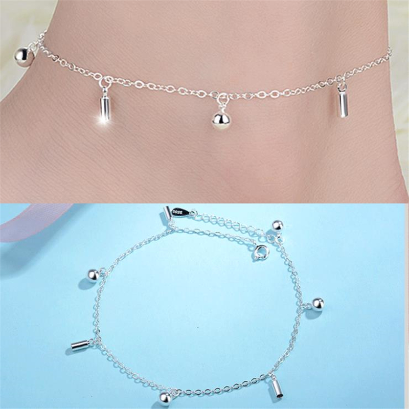 KOFSAC été brillant perles rondes cloches cheville chaîne Bracelet 925 en argent Sterling bracelets de cheville pour les femmes bijoux fille meilleurs