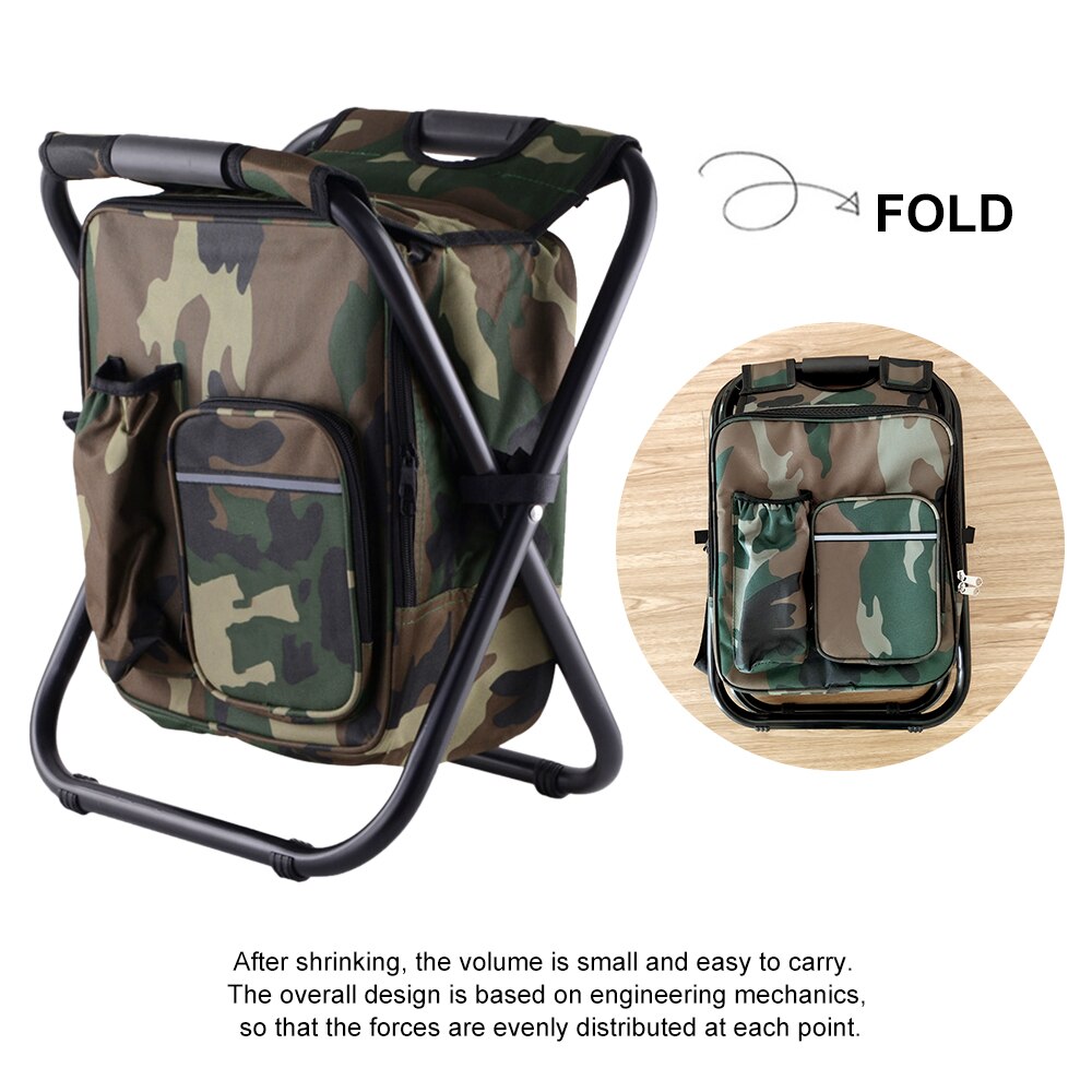 Sfit Folding Camping Fishing Chair Backpack Stool Backpack With Cooler Insulated Picnic Bag Hiking Seat Camouflage Table Bag