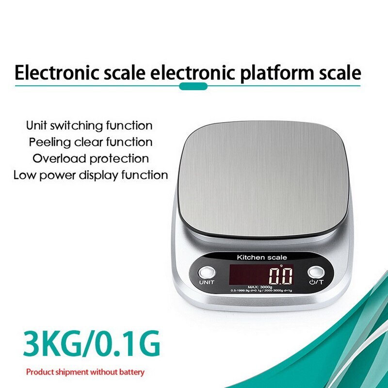 5kg/0.1g Kitchen Digital Food Scale Highly Accurate Weighing Food Scale Household Balance Cooking Measure Tool G/oz/ml/fl#: 3kg-0.1g