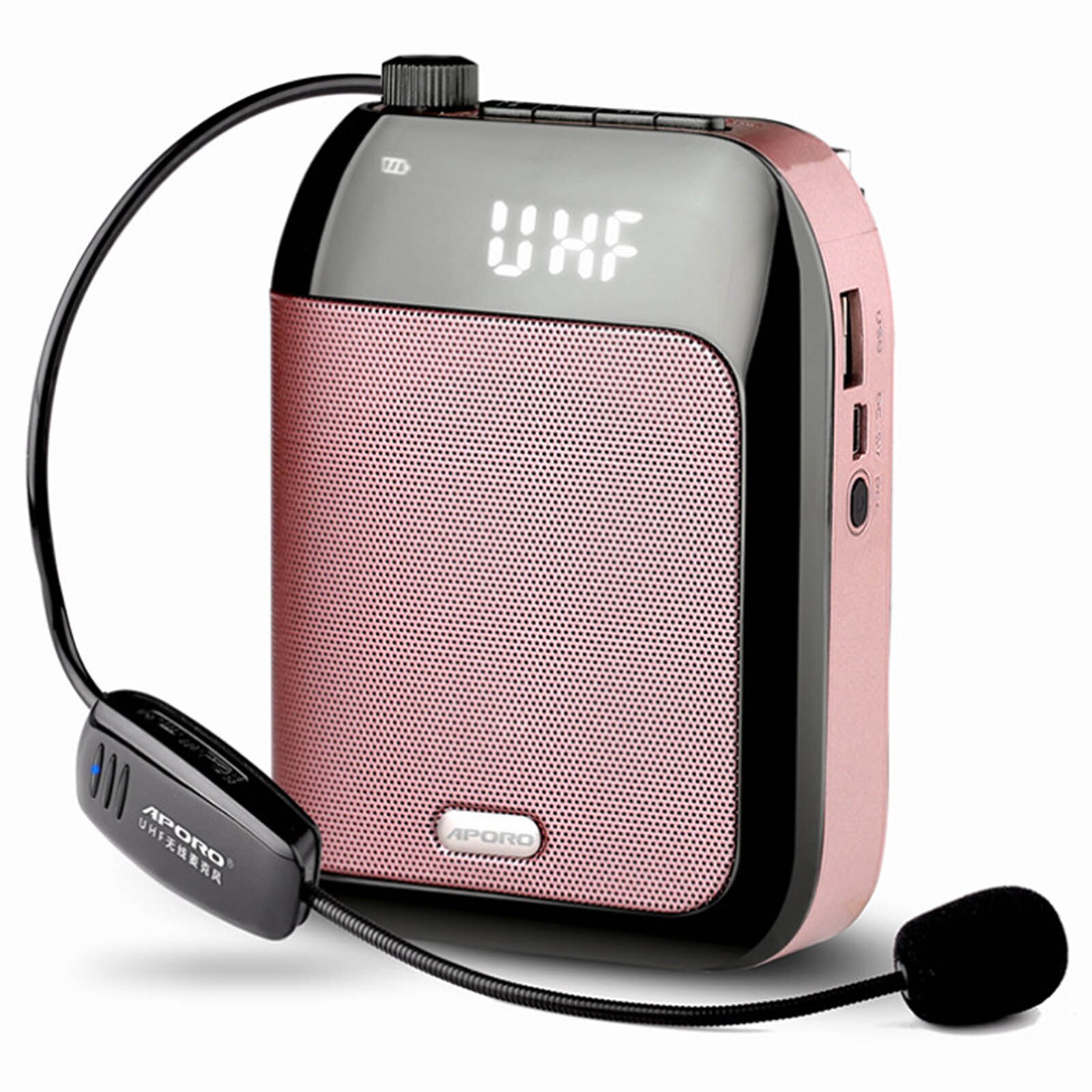 Gosear-Amplificador de voz portátil multifuncional, altavoz de voz compatible con Bluetooth, con micrófono inalámbrico para profesores, 15W: Rosa