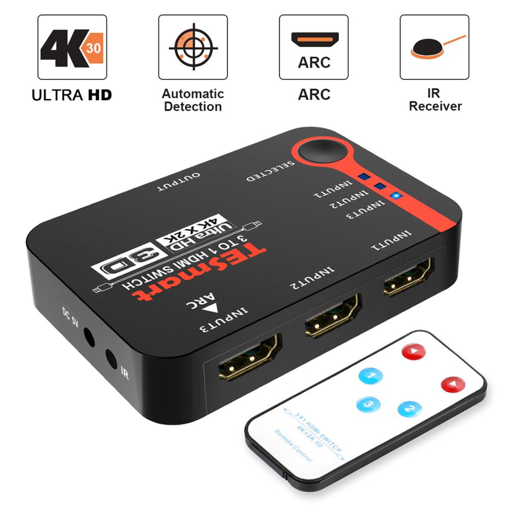 HDMI Switch, TESmart Intelligent 3x1Port HDMI Switch/Switcher, Splitter, Supports 4K, Full HD1080P, 3D with IR Remote
