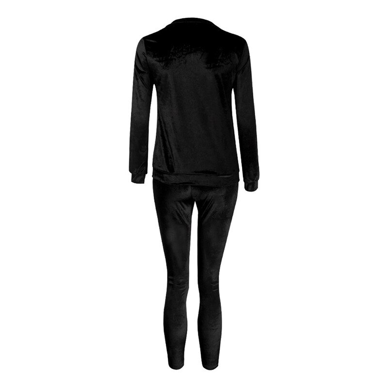 Autumn Women Warm Velvet 2 Two Piece Set Tracksuit Velor Smooth Soft Home Suit Women Fitness Set: black / XL