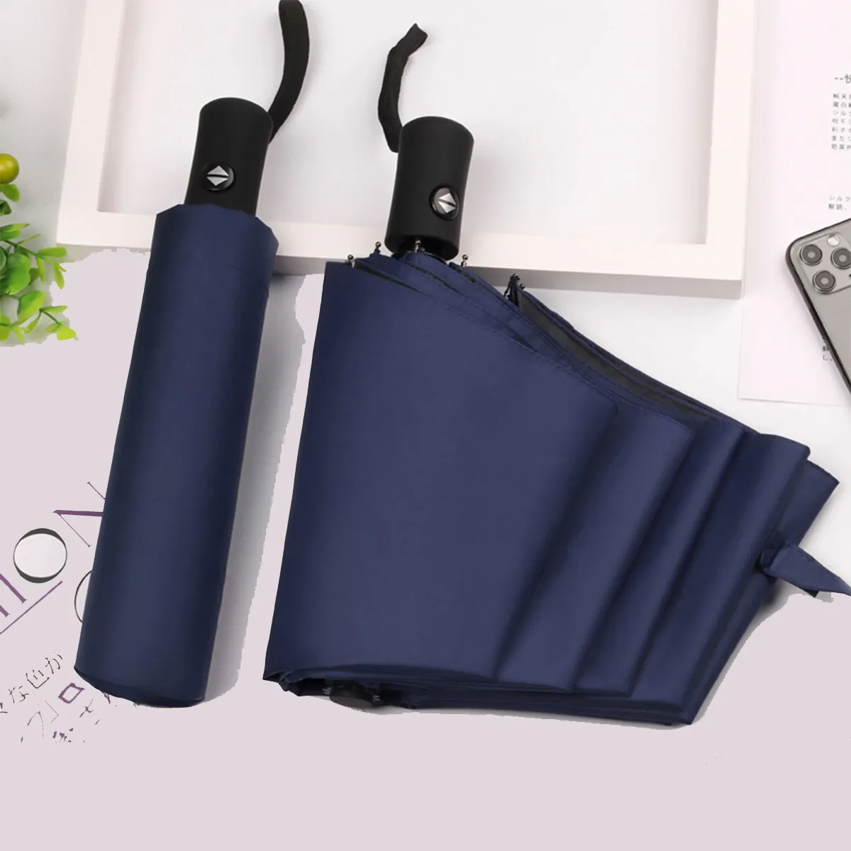 Parapluie pliant automatique à 8 nervures – Compact, léger, durable, protection UV – parasol de pluie et de soleil, pare-soleil automatique zwq: Bleu marine