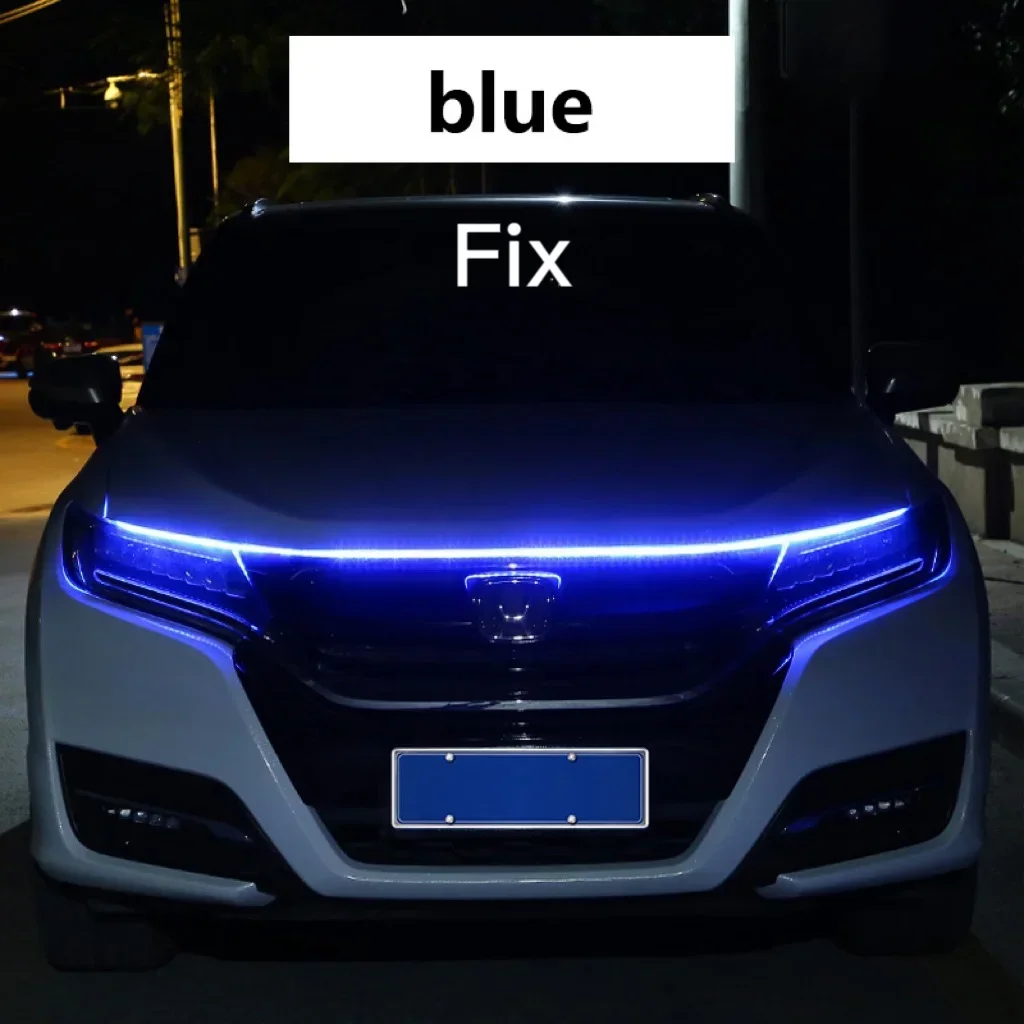 Feu de jour LED DRL pour voiture, avec clignotant, bande lumineuse décorative pour capot de voiture, avec balayage de démarrage, météore dynamique, 12V: 8000 K blanc bleu / 5400 K