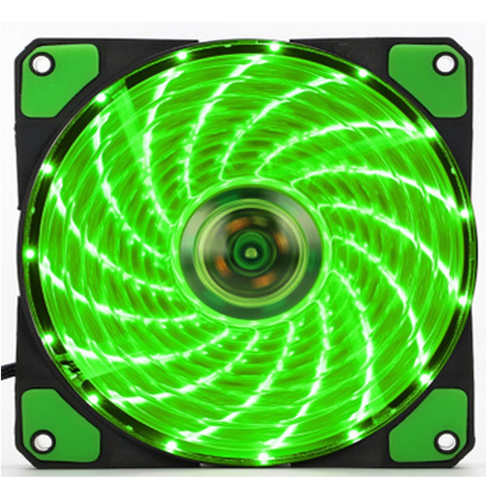 120mm LED Ultra Silent Computer PC Case Fan 15 LEDs 12V Cpu Heatsink Cooler master Cooling Fan DC 12V 4P 3P Connector #Y8: Green
