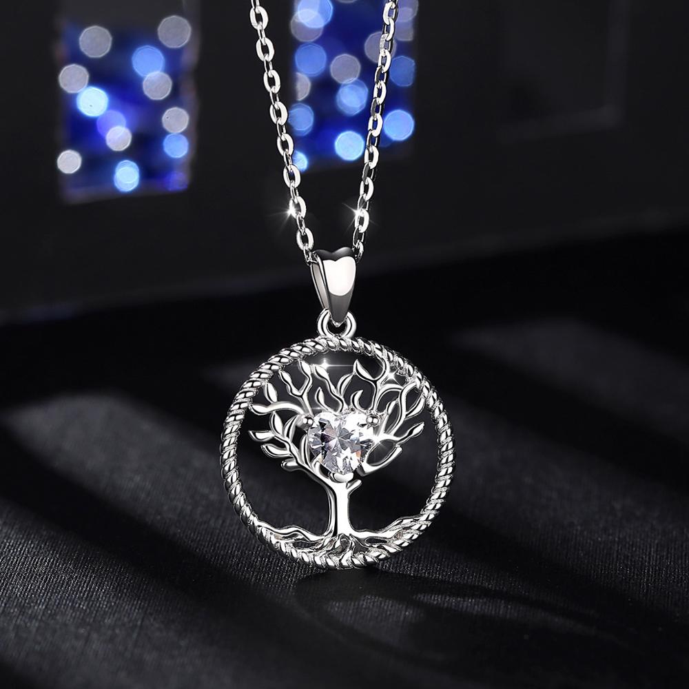 EUDORA Sterling Silver Tree of life Pendant Necklace silver Nature Tree Charm Necklaces with Crystal CZ for Birthday D447