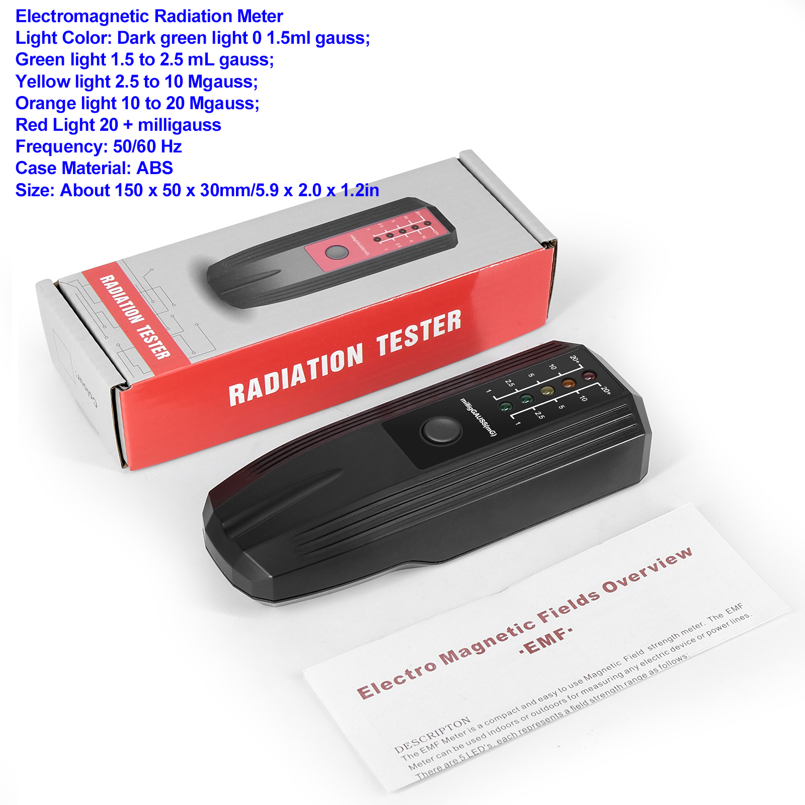 Rilevatore di radiazioni elettromagnetiche schermo a colori retroilluminato misuratore EMF campo elettrico campo magnetico Tester di radiazioni RF allarme sonoro: Blu